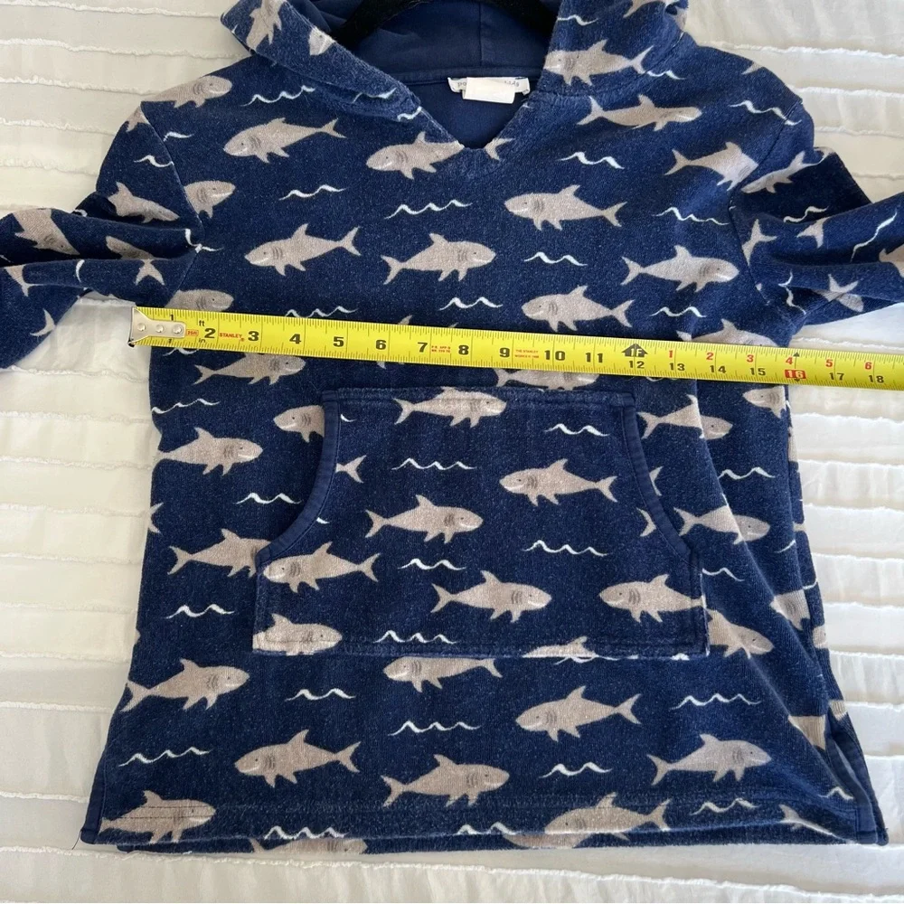Pottery Barn Kids Boys Size 4/6 Blue Terry Cloth Shark Print Hooded Swim Cover